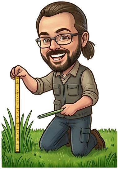 Nate measuring the lawn