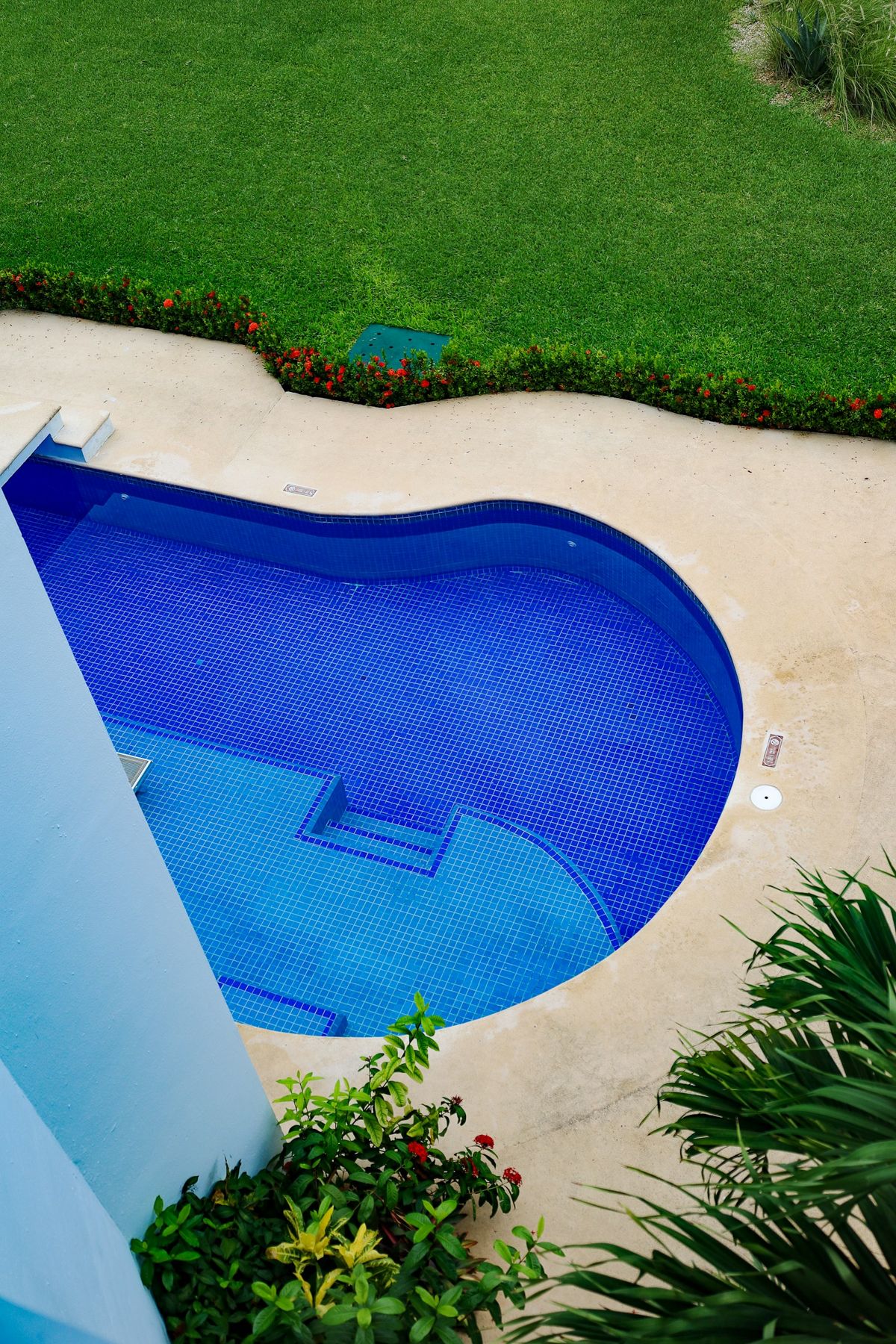 Aerial view of a pool