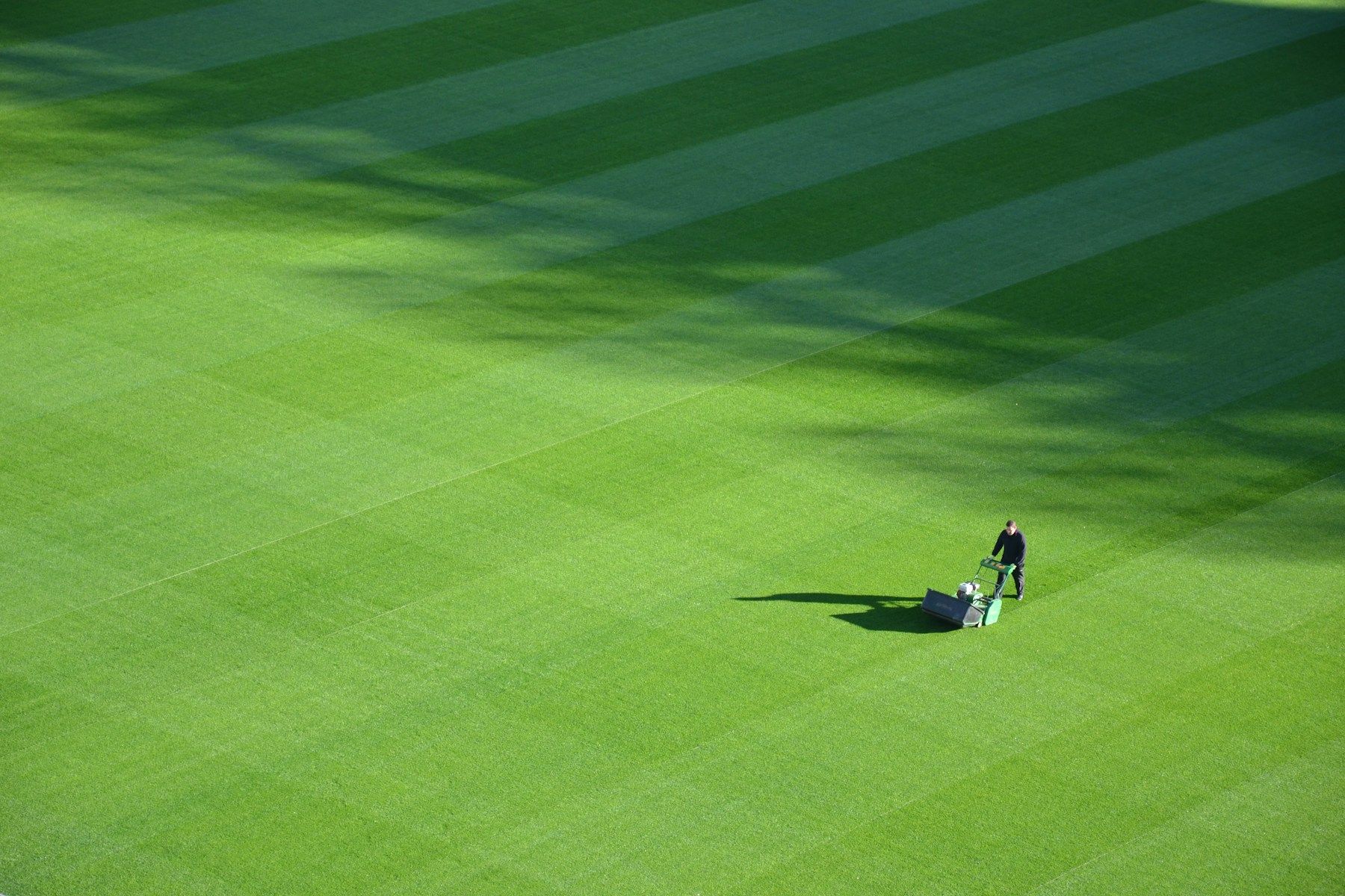Large striped lawn being mowed